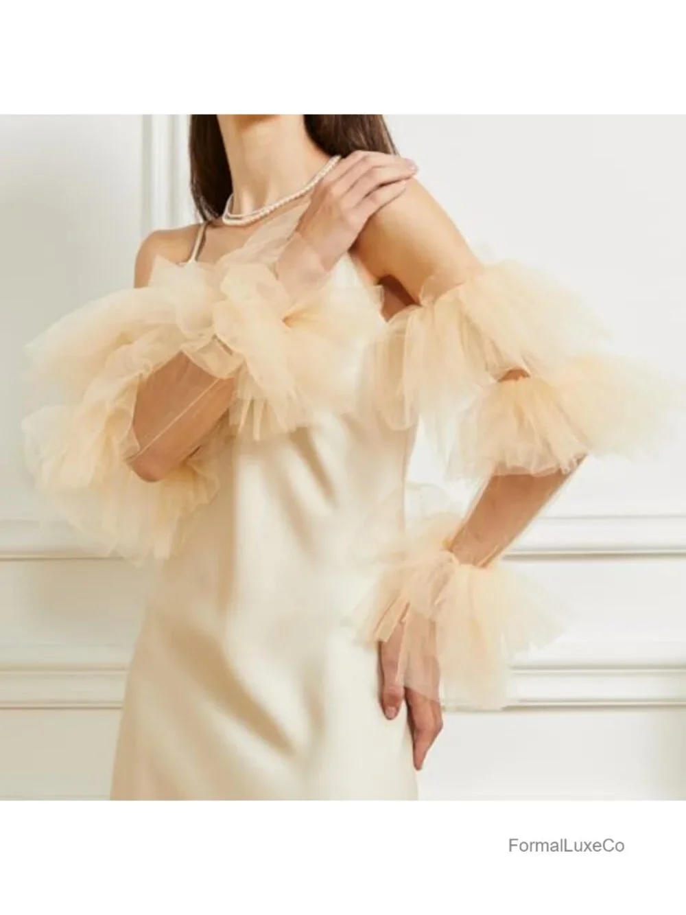 Long Opera Sheer Mesh Puff Sleeve Elbow Ruffled Wedding Party Gloves